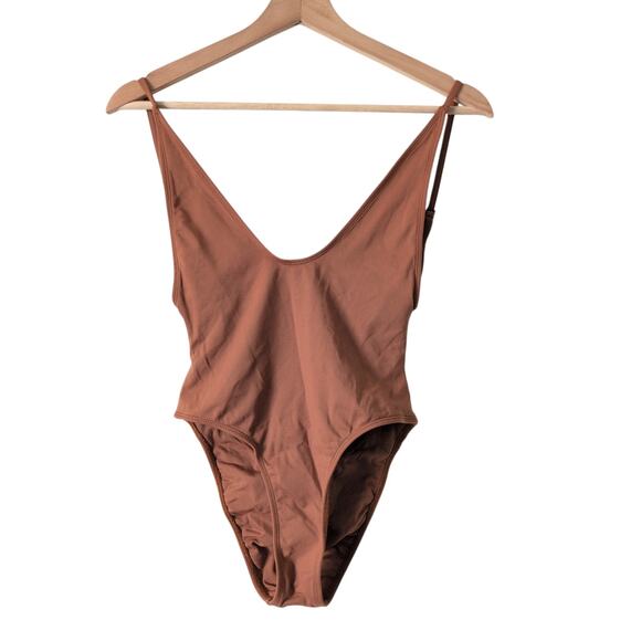 MINIMALE ANIMALE Swimsuit Small - Brown Golden Made in USA One Piece Low Back - Picture 1 of 7
